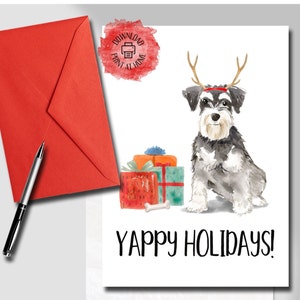 Tarjeta Schnauzer, Tarjeta de Navidad para perros, Tarjeta navideña, Vacaciones Yappy, Tarjetas de Navidad Perros, DESCARGA INSTANTÁNEA
