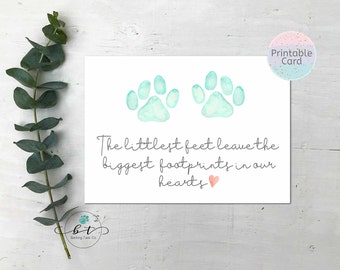 Huisdier condoleancekaart Afdrukbaar, condoleancekaart huisdier, huisdier medeleven, condoleancekaart, verlies van hond, verlies van kat, aquarel pootafdrukken-INSTANT DOWNLOAD