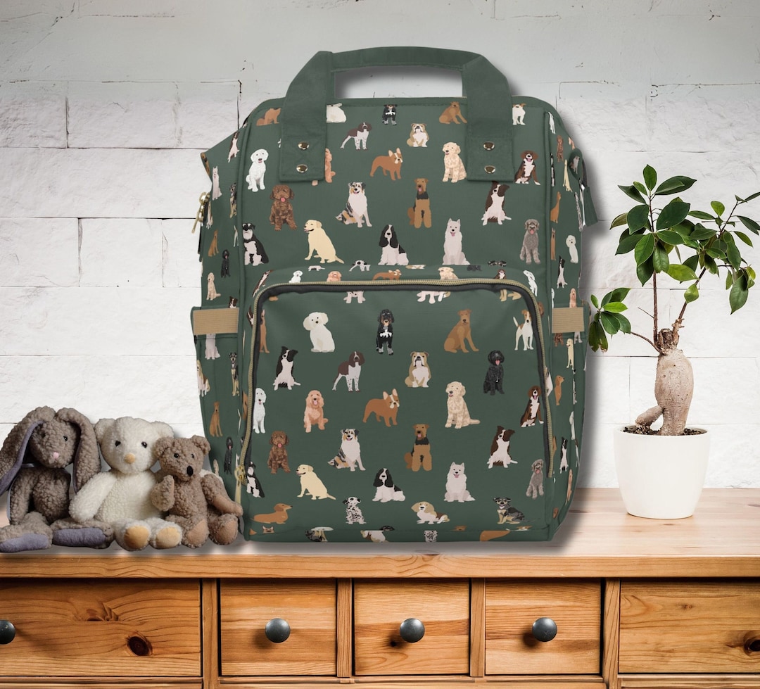 Dog Pattern Backpack Diaper Bag, Dog Themed Diaper, Dog Theme Backpack ...