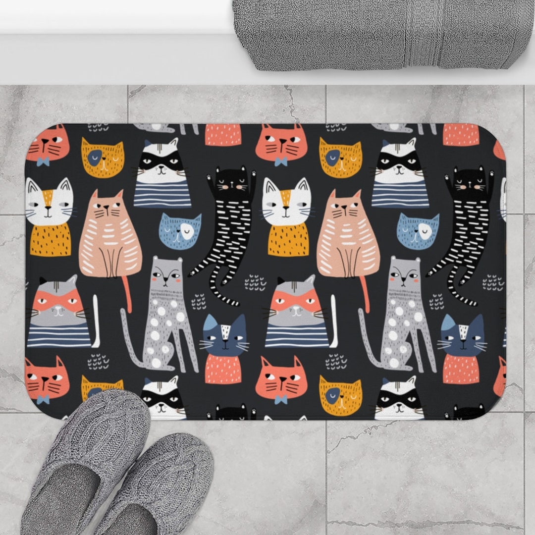 Black Cat Bath Mat, Cats Bath Mat and Rug, Cat Bathroom Décor, Cat