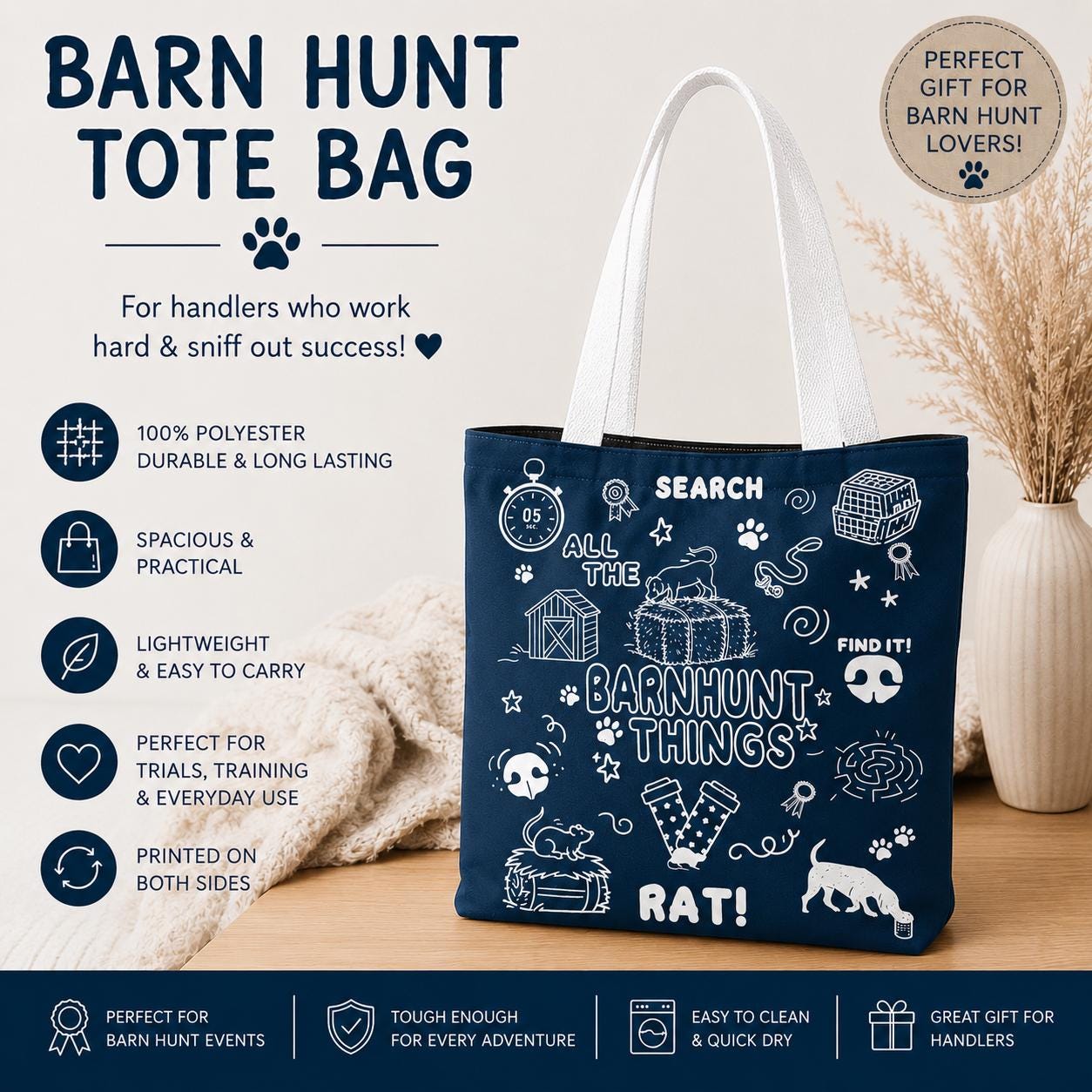 Barn Hunt Tote Bag, Dog Sports Bag, Barn Hunt Gift,scent Work Tote