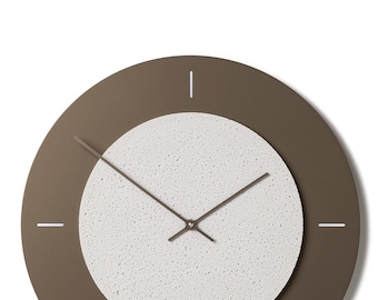 Horloge murale métal-béton 17,4"/44 cm - Clockies CL450407M - Grande horloge ronde, Horloge en bronze avec béton blanc et aiguilles en bronze