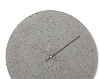Concrete wall clock 19,3"/49 cm - Clockies CL500107 - Large round clock, Grey clock with bronze hands
