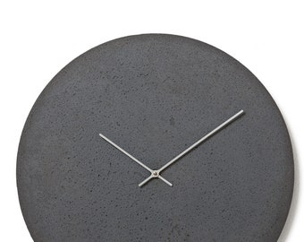 Concrete wall clock 19,3"/49 cm - Clockies CL500205 - Large round clock, Slate gray clock with silver hands