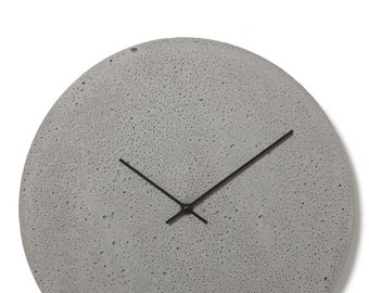 Horloge murale en béton 19,3"/49 cm - Horloges CL500112 - Grande horloge ronde, Horloge grise avec aiguilles noires