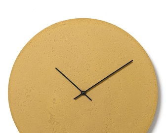 Horloge murale en béton 19,3"/49 cm - Horloges CL500812 - Grande horloge ronde, Horloge jaune avec aiguilles noires