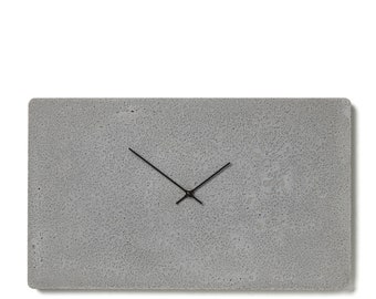 Concrete wall clock 19,3" x 11,4" (49x29 cm) - Clockies RLH500112 - Large rectangular clock, Grey clock with black hands