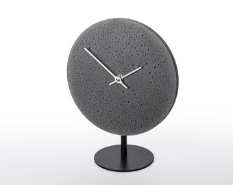 Charcoal table clock on metal stand CT200205 - Round desk concrete clock, minimalist table clock