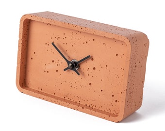 Horloge à manteau en béton 4 » x 6,3 » (10x16 cm) - Clockies RTH100912 - Horloge rectangulaire, Horloge orange + aiguilles noires, idée cadeau Saint-Valentin