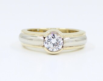 14K Solid Yellow and White Gold CZ Diamond Engagement Ring