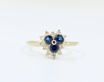 14K Gold Saphir Diamant Herz Cluster Ring