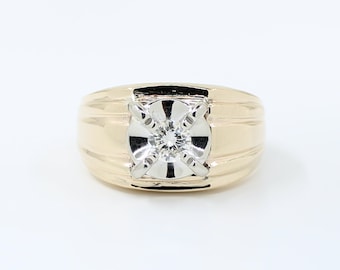14K Gelbgold Herrenring mit Diamant: Illusion Setting, Band 0.25Ct
