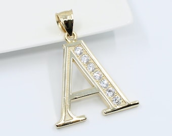 10K Solid Gold Buchstabe eine erste CZ Diamant 0,75 ct Charme Anhänger