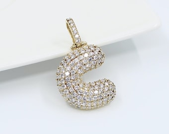 10K Solid Gold Buchstabe C Initial CZ Diamant 1,5 Ct Charme Anhänger