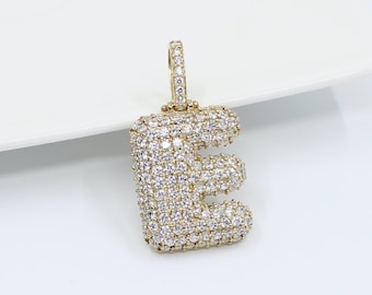 10K Solid Gold Buchstabe E Initial CZ Diamant 2ct Charme Anhänger