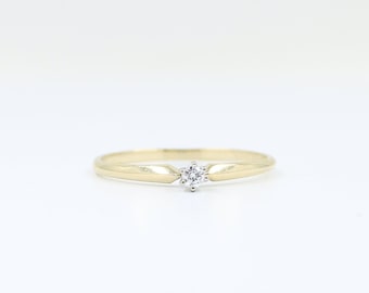 14K Solid Gold Solitaire Diamond Ring, Yellow Gold Single Diamond Ring, Gold Promise Ring, Wedding Band, Engagement Ring