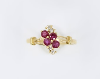14K Gold Rubin Diamant Cluster Ring: Zierliches minimalistisches Design