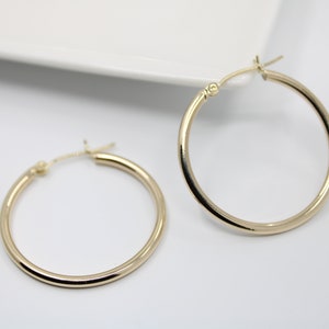14K Yellow Gold Round Hoop Earrings, Classic Dainty Solid Gold Hoop Earrings