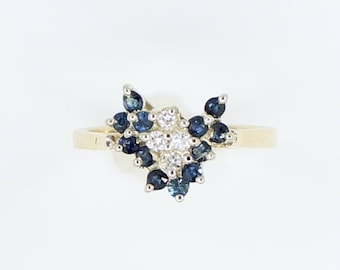 14K Gelbgold Saphir Diamant Cluster Ring: September Geburtsstein