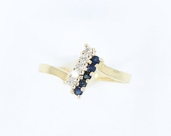 14K Gold Saphir und Diamant Stab Ring: Minimalistisches T-Stab Design
