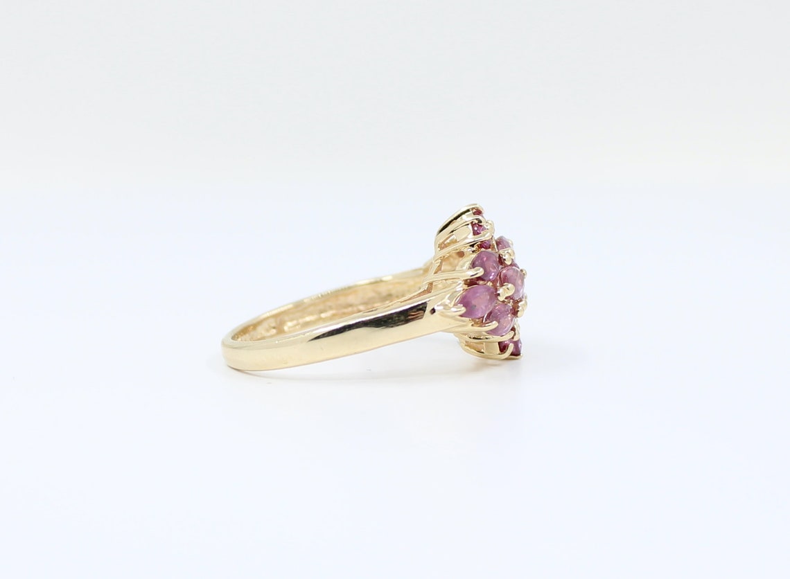 14K Gold Cluster Ruby Ring Marquise and Round Cut Ruby - Etsy