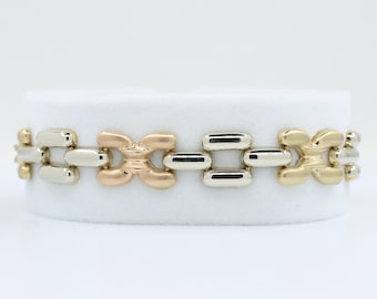 14K Gold Tri-Tone XO Gliederarmband - 18 cm