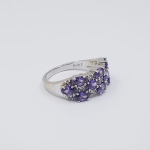 925 Silver Purple Amethyst and CZ Diamond Checkered Ring, Purple Multi-stone Wedding Band, CZ and Amethyst Engagement Ring