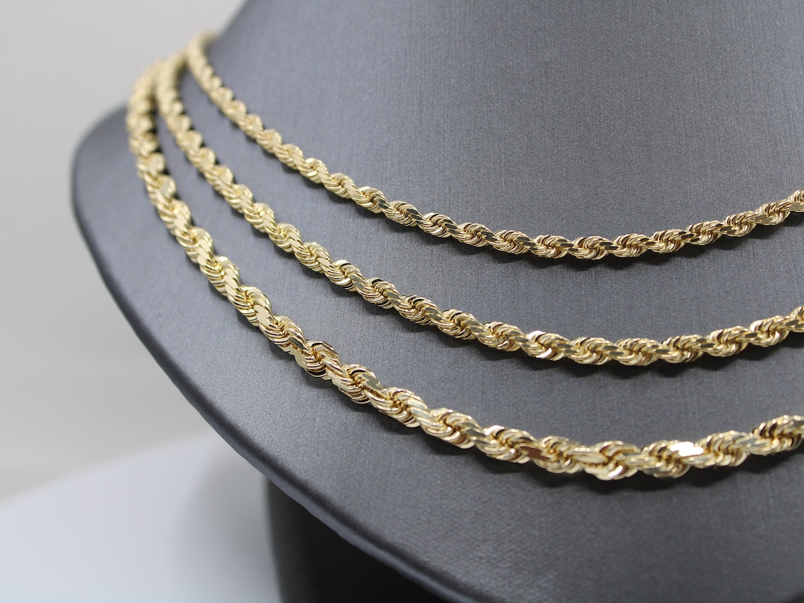 14K Gold SOLID HEAVY Rope Chain Necklace, 3mm / 4mm / 5mm Thick Diamond ...