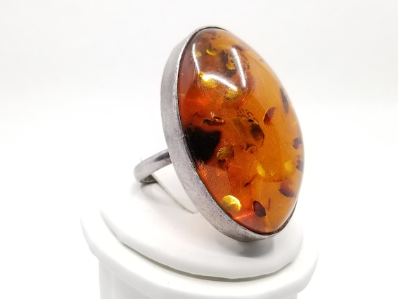 Baltic Amber Silver Ring, Sterling Silver Oval Am… - image 1