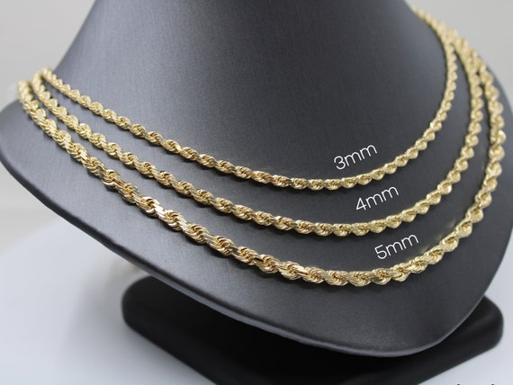 SOLID GOLD 14K Rope Chain , Diamond-cut Thick Rope Style Chain