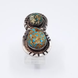 Silver Spotted Turquoise Infinity Band Ring, 925 Spotted Turquoise Double Band, Native Multi Colored Vintage Turquoise Ring