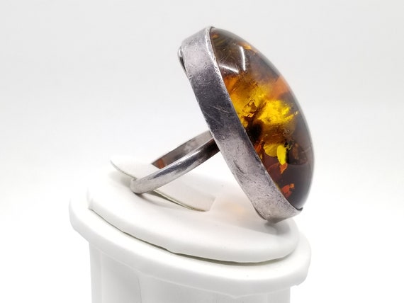 Baltic Amber Silver Ring, Sterling Silver Oval Am… - image 3