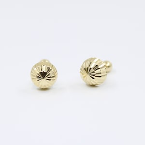 Chic Yellow Gold Diamond-Cut Stud Earrings , Diamond Cut 5mm 14K Screw Back Ball Stud Earrings, Minimalist Earrings, Gift for Her