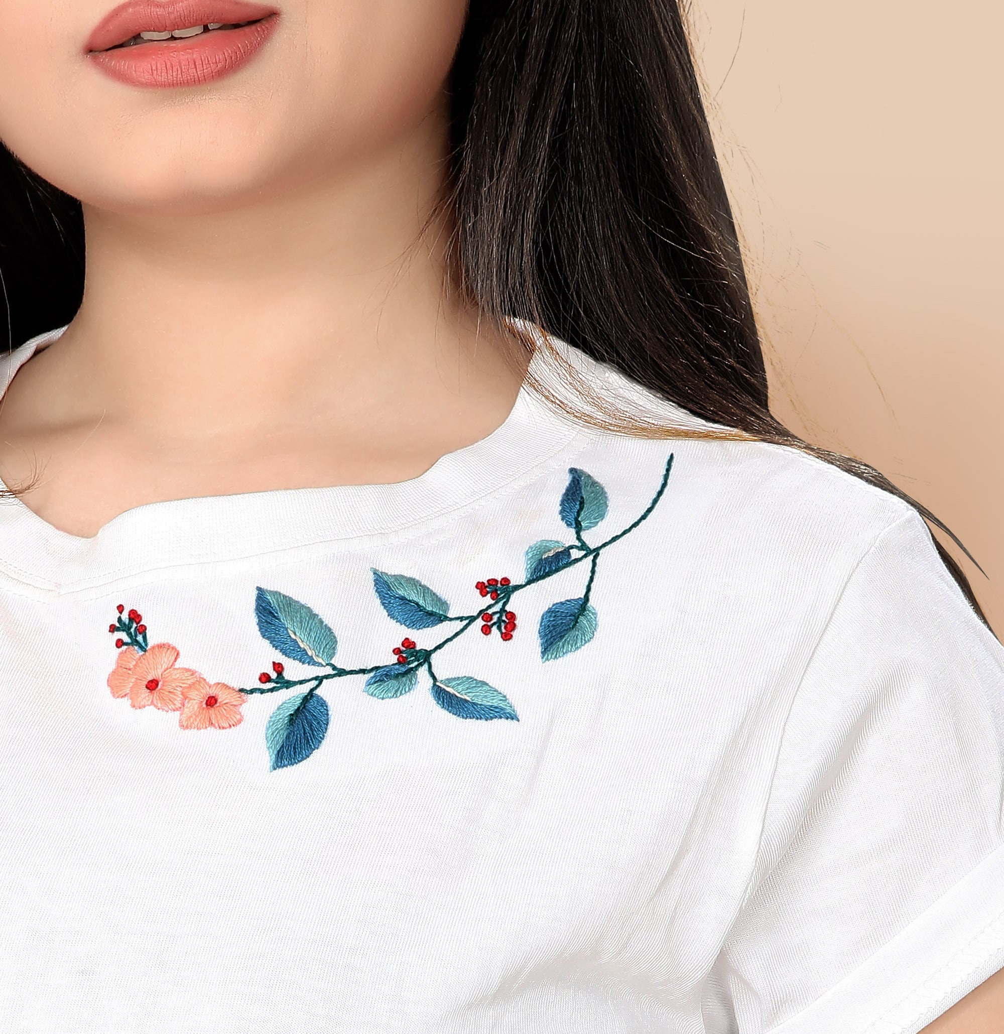 Blue Leaves Flower Embroidery Tshirt Hand Embroidery Crop Etsy