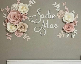 Blush Paper Flower Wall Arrangement, Nursery Decor