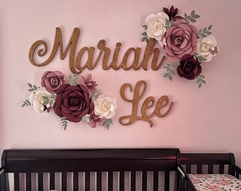 Burgundy Paper Flower Wall Decor, Nursery Floral Arrangement