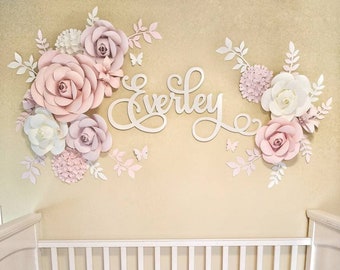 Pink & White Paper Flowers Wall Arrangement, Baby Wall Flowers, Nursery Flowers, Flower Wall Decor, Baby Shower Flowers, Pastel Pink Flowers