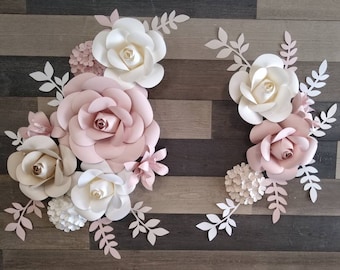 Blush, Ivory, Beige, White Paper Flowers Wall Arrangement, Baby Wall Flowers, Nursery Flowers, Flower Wall Decor, Baby Shower Flowers,