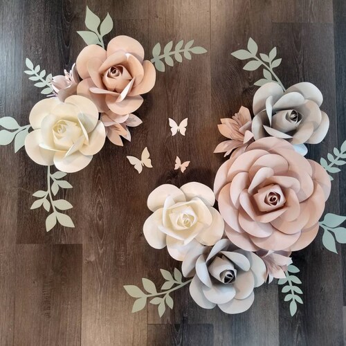 Grey and Blush Medium Set of Paper Flowers Nursery Decor Etsy