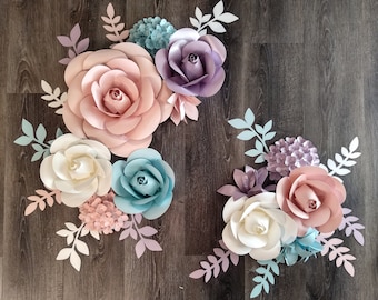 Pastel Paper Flower Wall Decor, Nursery Rose Hydrangea Arrangement