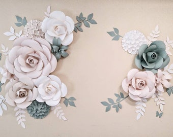 Nuetral Paper Flowers Wall Arrangement, Sage Baby Wall Flowers, Beige, Ivory Nursery Flowers, Flower Wall Decor, Baby Shower Flowers,