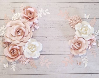 Paper Flowers Wall Decor, Blush, Bubble Gum Pink, White Paper Flowers, Nursery Wall Flowers, Paper Flower Wall Arrangement, Over the Crib