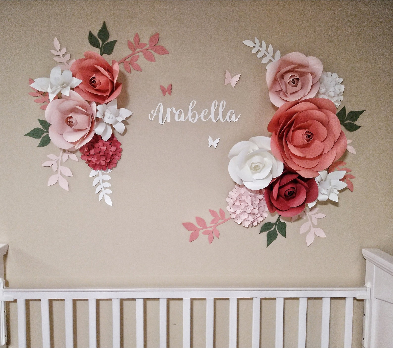 Paper Flowers Wall Decor Coral Pink and Dusty Red Paper Etsy