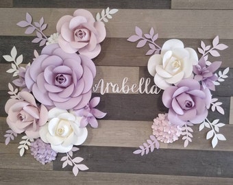 Paper Flowers Wall Decor, Pink, Lavender, Purple and White Paper Flowers, Nursery Wall Flowers, Paper Flower Wall Arrangement, Wall Flowers