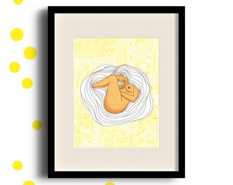 Dánae - Ilustración mujer. Lámina decorativa. Forma parte de la serie de cuatro ilustraciones en homenaje a Klimt.