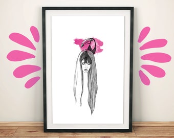 Illustration Girl - TUKAN. Decorative sheet A4. High quality printing. Nice and original gift :)