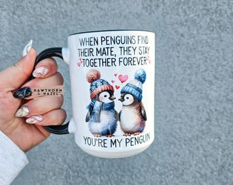 When penguins find their mate, gift for her, couple mugs, valentines day, Dishwasher Safe
