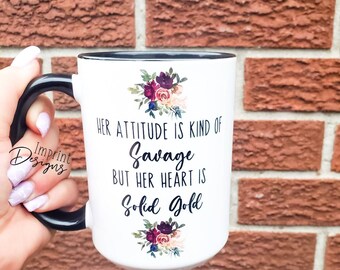 Savage Attitude, Golden Heart Mug - 15oz Novelty Coffee Cup