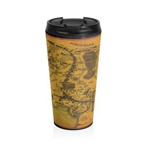 Lord of the Rings Stainless Steel Travel Mug, LOTR Themed Coffee Tumbler, Middle Earth Gift, Tolkien Fan Drinkware, Hobbit Tea Cup, Elven
