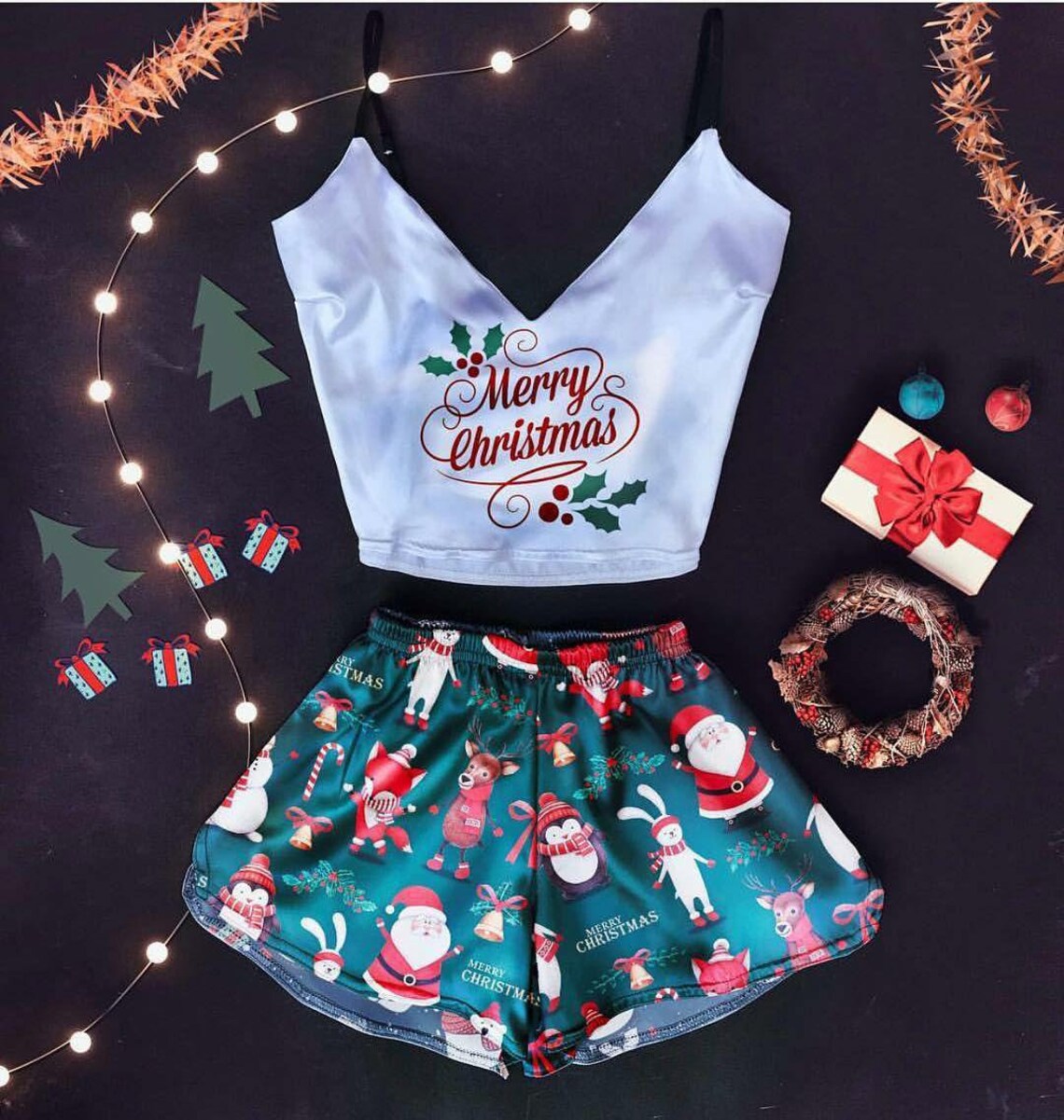 Sleepwear Merry Christmas Pajama For Girl Women Teen Good Silk Etsy